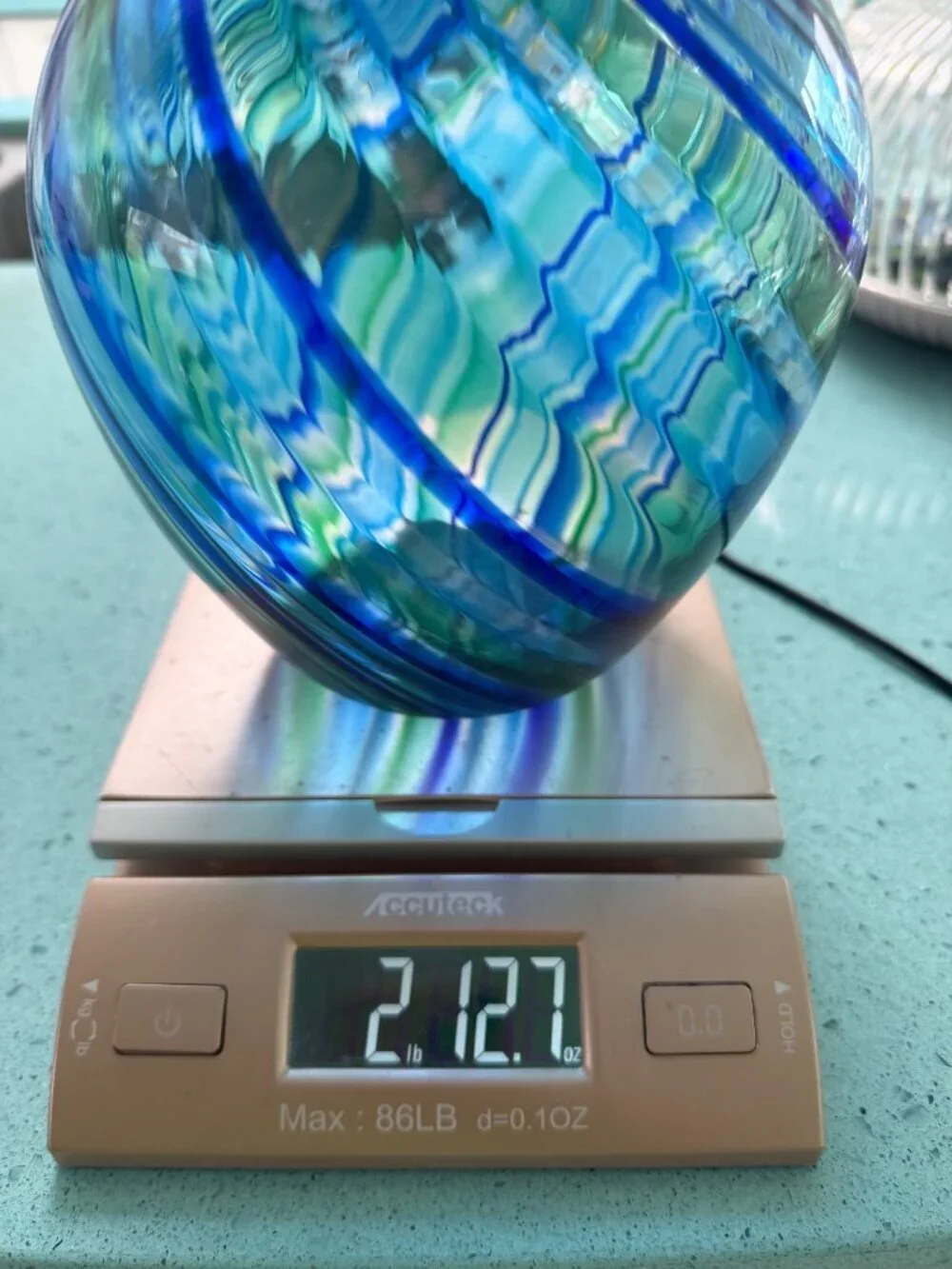 Michael Egan Vermont 2001 Handblown 12 inch Art Glass Vase Blue Green Handmade